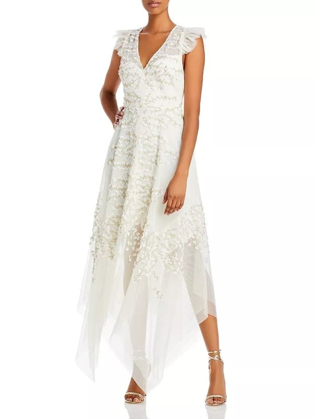 BCBGMAXAZRIA Embroidered Tulle Gown bridal shower dress bride white 4 NWT $428 - Picture 6 of 10